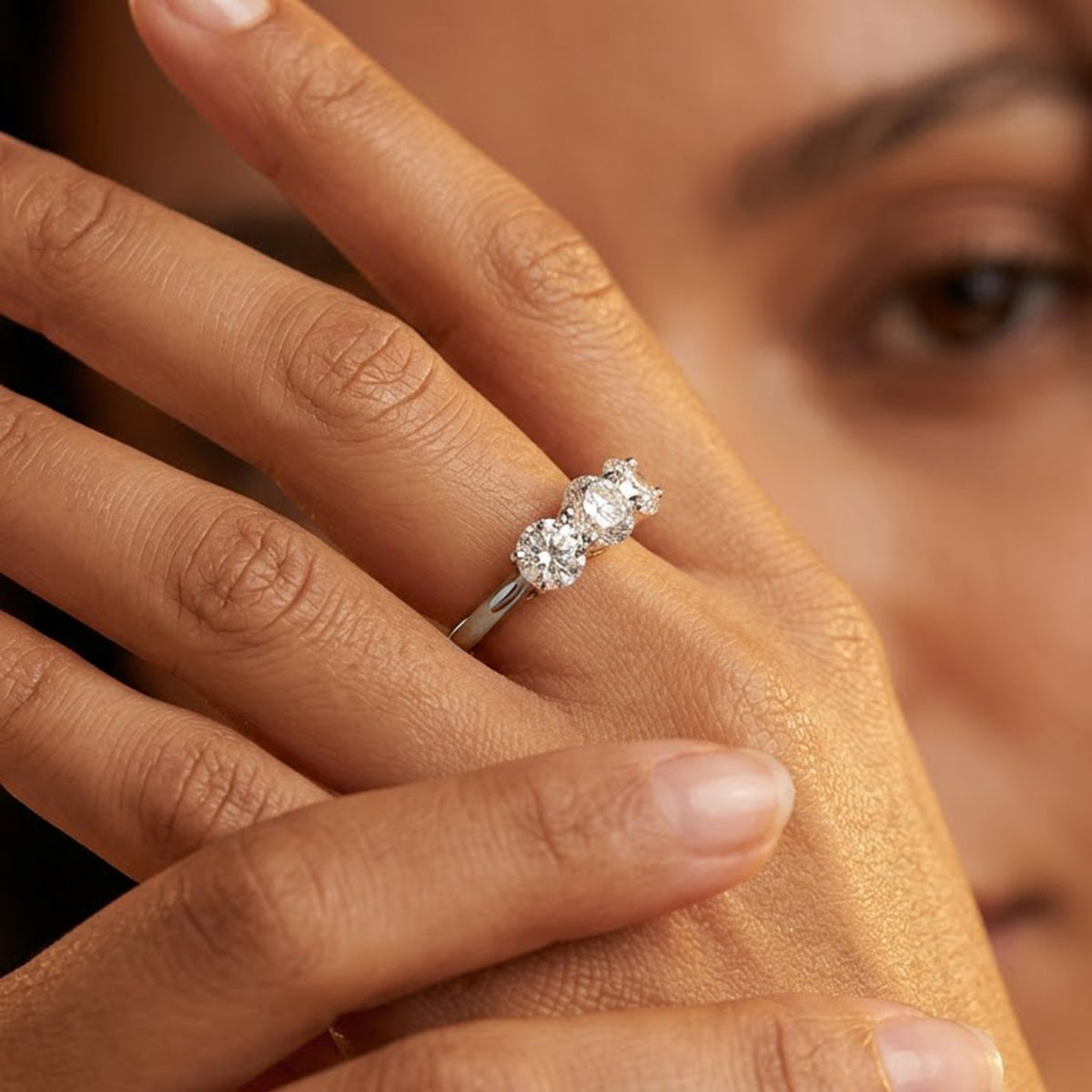 Luxuriant - 9K White Gold SGL Certified Lab Grown Diamond (VS-E-F) Trilogy Ring 2.00 Ct. 8759083 2