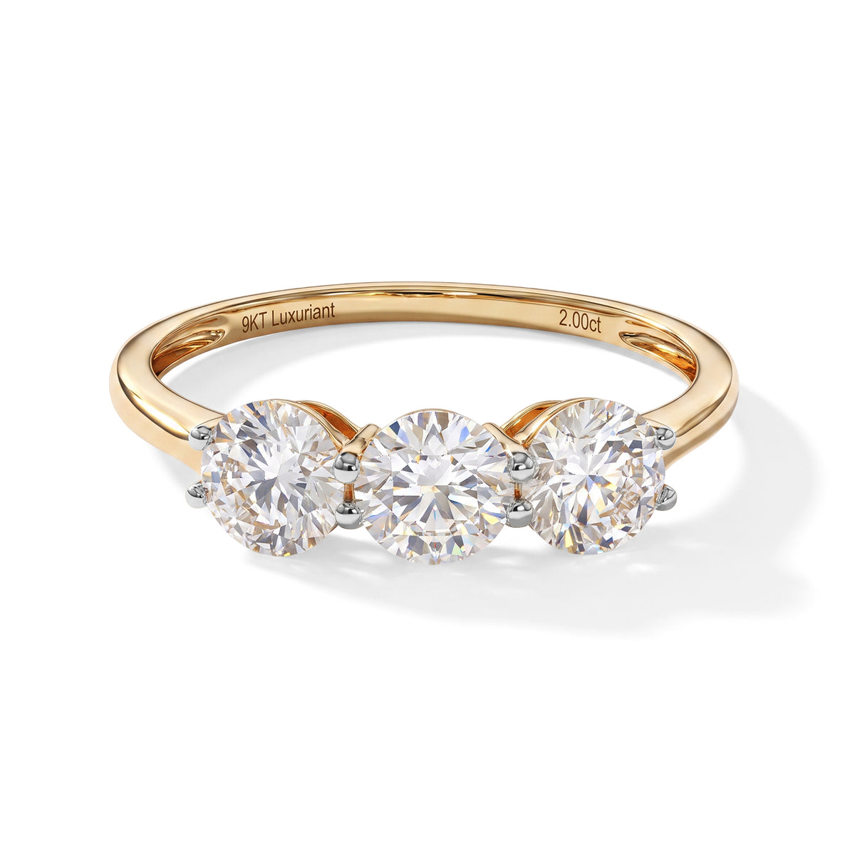 Luxuriant - 9K Yellow Gold SGL Certified Lab Grown Diamond (VS-E-F) Trilogy Ring 2.00 Ct. 8759111 0