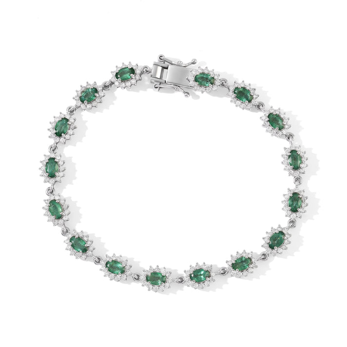 D'Joy - AAA Gemfields Zambian Emerald &amp; White Zircon Tennis Bracelet (Size - 7.5) in Rhodium Overlay Sterling Silver 6.60 Ct, Silver Wt. 10.70 Gms 8759449 1