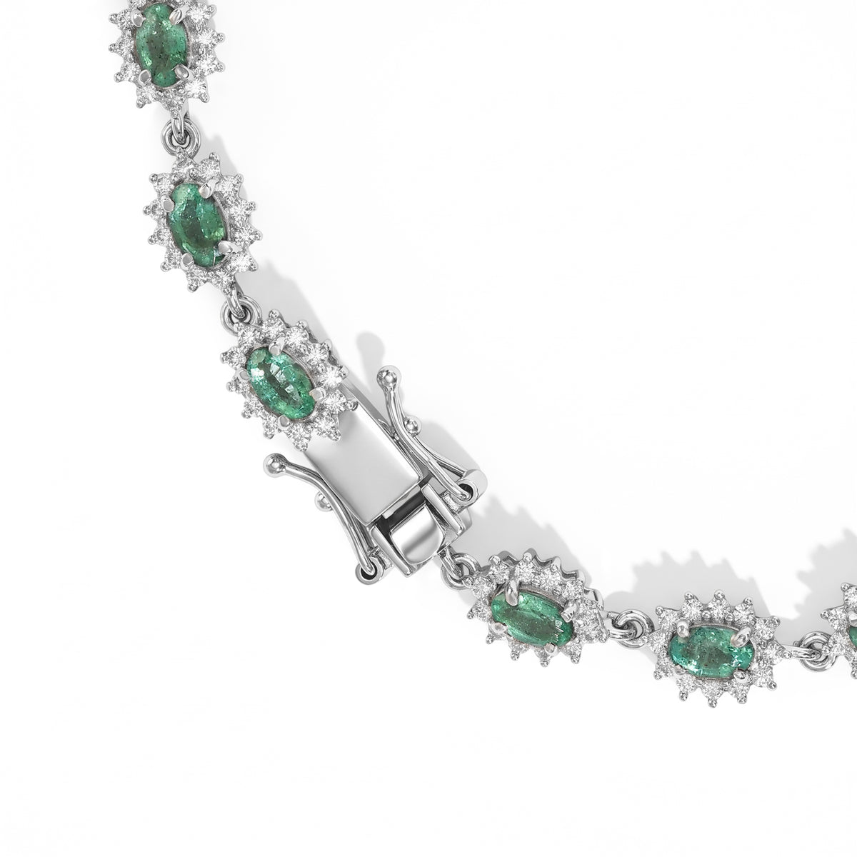 D'Joy - Emerald &amp; White Zircon Tennis Bracelet (Size - 7.5) in Rhodium Overlay Sterling Silver 6.60 Ct, Silver Wt. 10.70 Gms 8759449 3