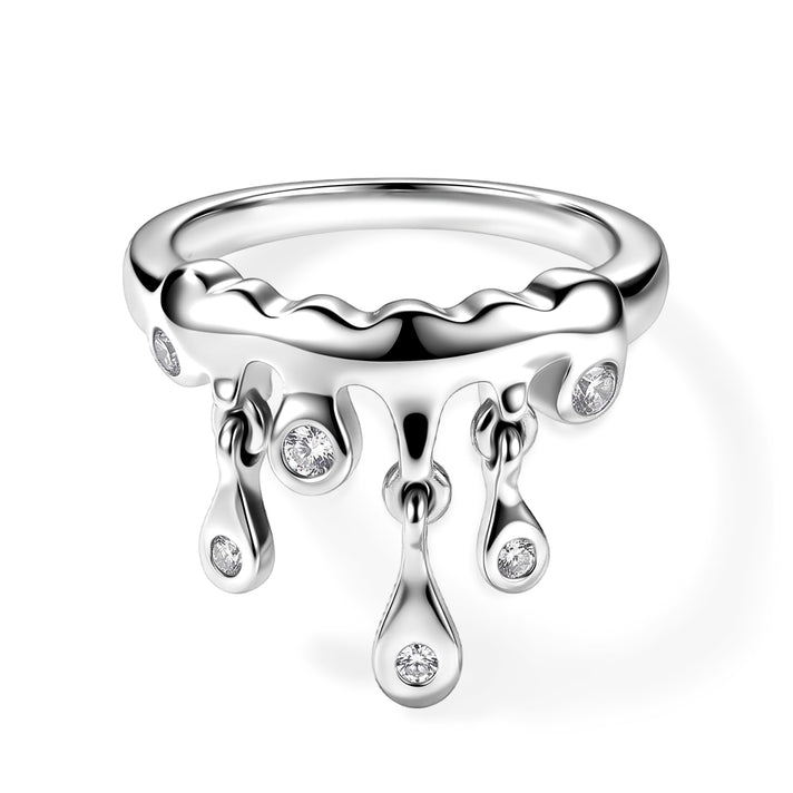 Lucy Q - Lab Grown Diamond (SI-G-H) Sculptural Drip Ring in Rhodium Overlay Sterling Silver 8759642 1