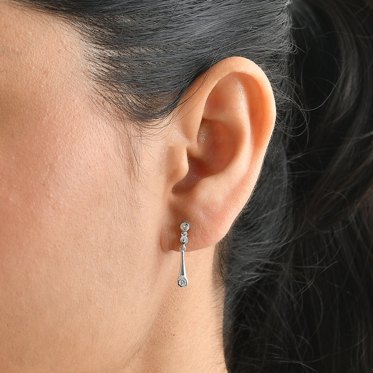 Lucy Q - Lab Grown Diamond (SI-G-H) Dangling Earring with Push Post in Rhodium Overlay Sterling Silver 8759651 1