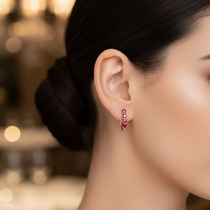 African Ruby July Birthstone Hoop Earrings in Sterling Silver with 18K Vermeil Yellow Gold 8760651 2