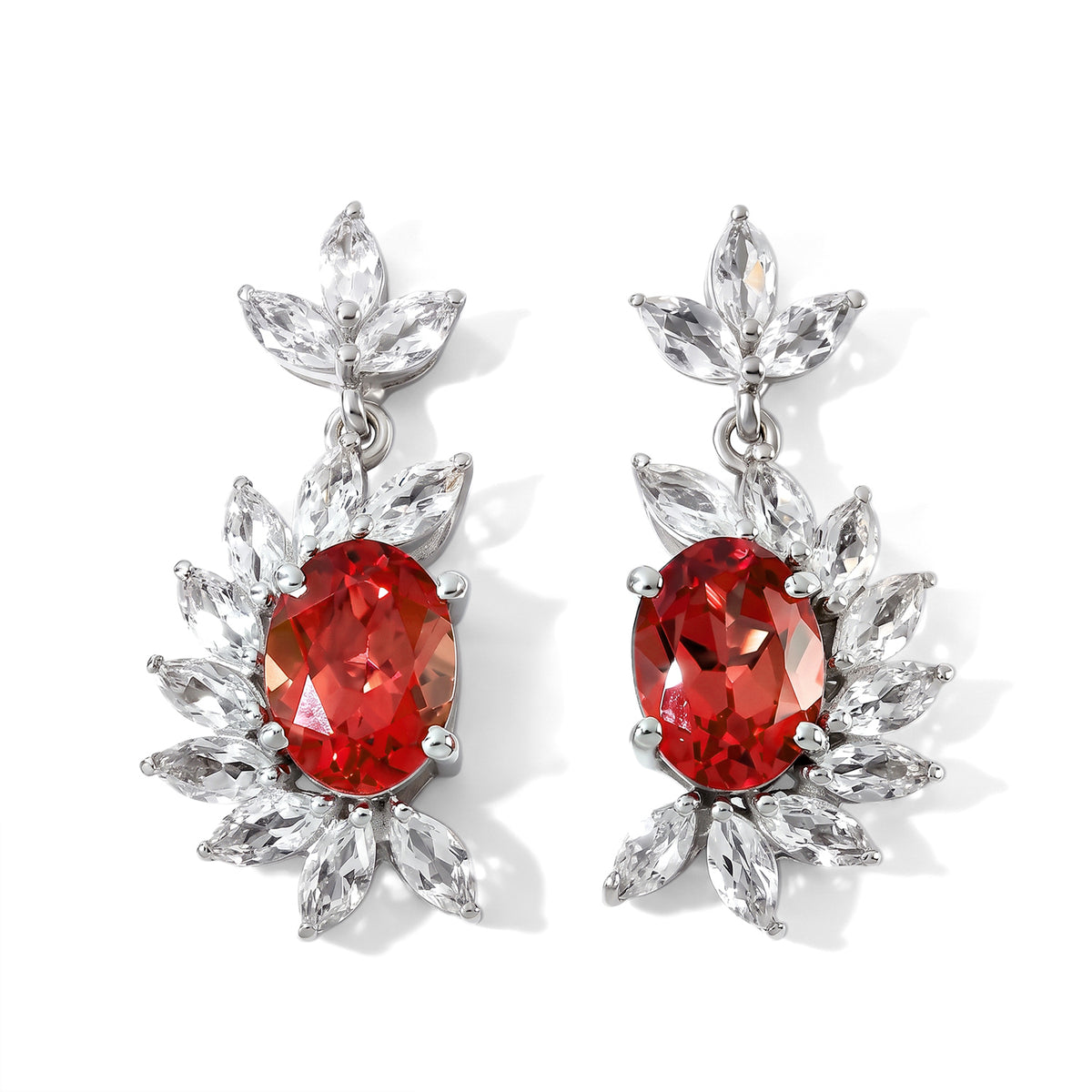 Luxuriant - Lab Created Padparadscha Sapphire &amp; White Topaz Dangling Earring with Push Post in Rhodium Overlay Sterling Silver 5.50 Ct. 8760927 0