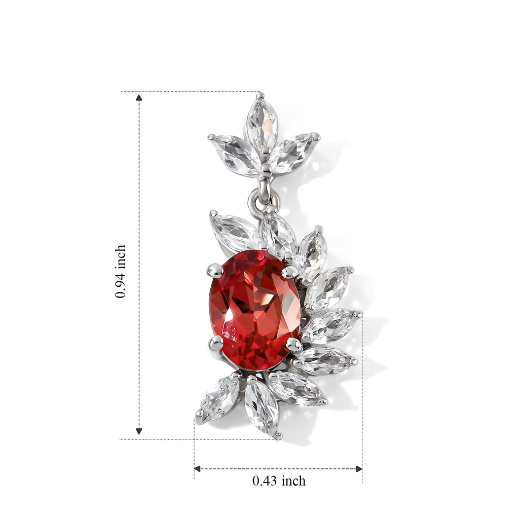 Luxuriant - Lab Created Padparadscha Sapphire & White Topaz Dangling Earring with Push Post in Rhodium Overlay Sterling Silver 5.50 Ct._8760927_4