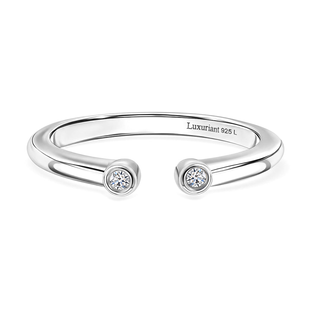 Luxuriant - Lab Grown Diamond (SI/G-H) Vertical Trilogy Band Ring in Rhodium Overlay Sterling Silver_8761087