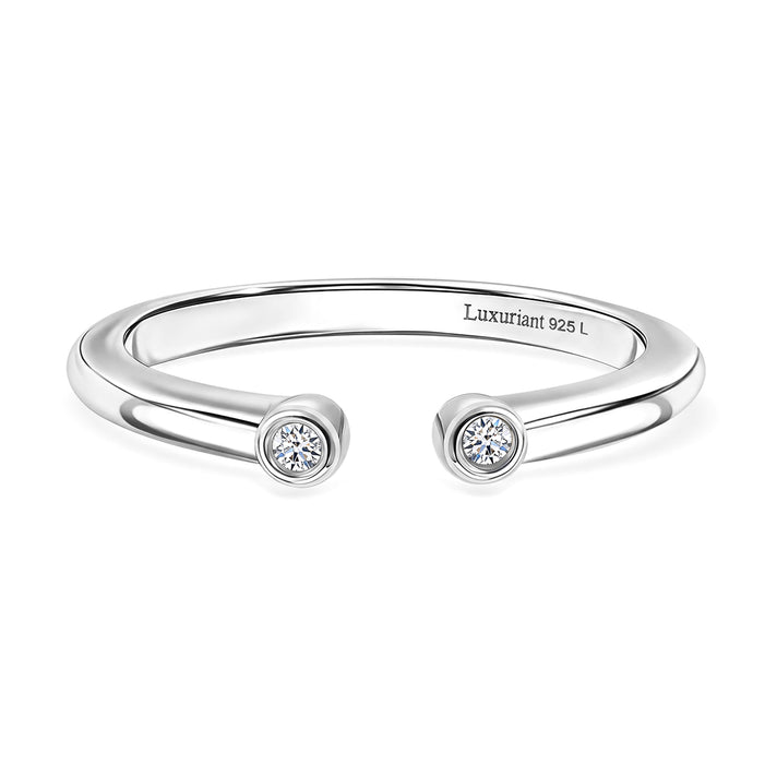 Luxuriant - Lab Grown Diamond (SI/G-H) Vertical Trilogy Band Ring in Rhodium Overlay Sterling Silver 8761087 1