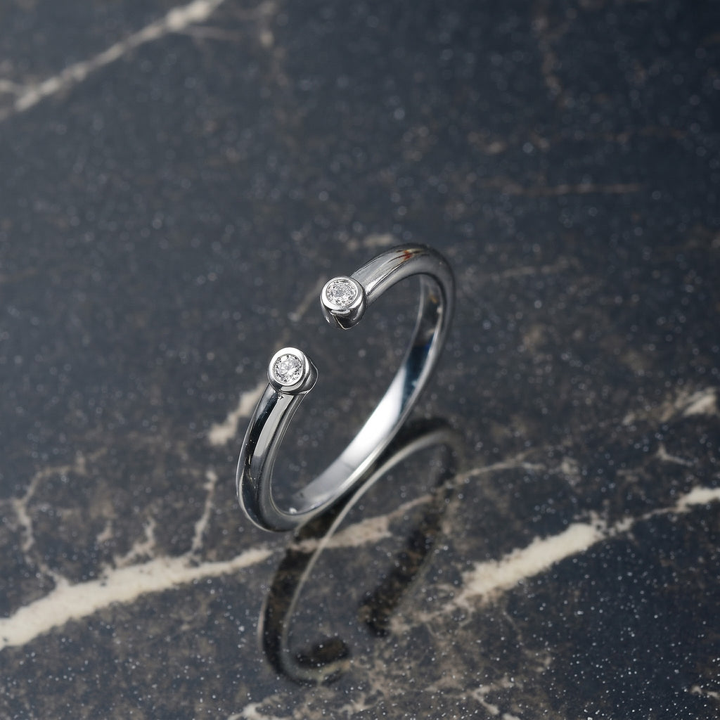 Luxuriant - Lab Grown Diamond (SI/G-H) Vertical Trilogy Band Ring in Rhodium Overlay Sterling Silver_8761087_1