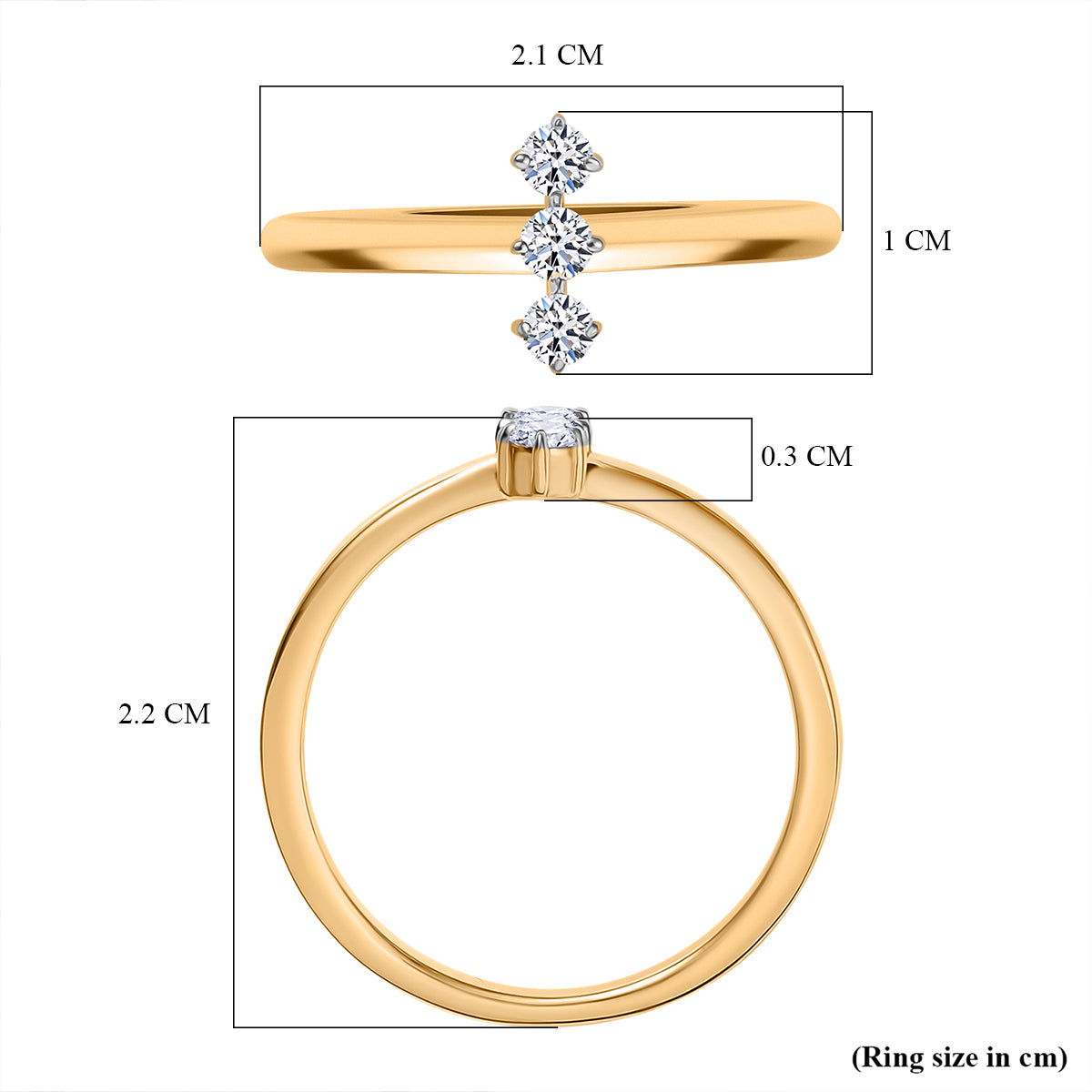 Luxuriant - Lab Grown Diamond (SI-/G-H) Vertical Trilogy Band Ring in 18K Vermeil Yellow Gold Plated Sterling Silver 8761093 6