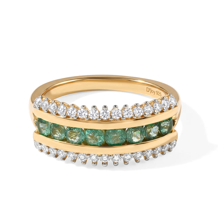 D'Joy - AAA Gemfields Zambian Emerald &amp; White Zircon Ring in 18K Vermeil Yellow Gold Plated Sterling Silver 8761133 1