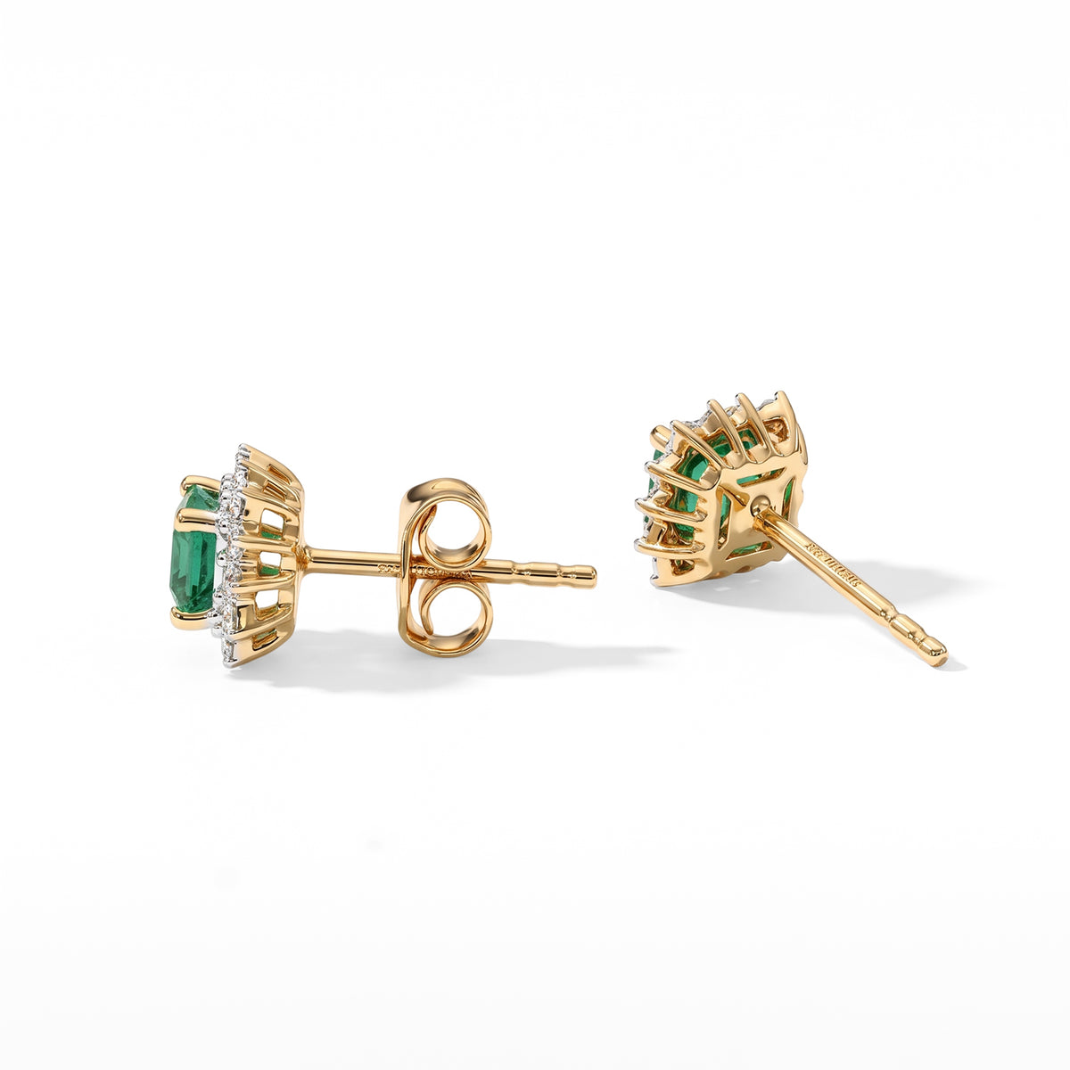 Luxuriant - AAA Gemfields Zambian Emerald &amp; Lab Grown Diamond (SI/G-H) Halo Earring with Push Post in 18K Vermeil Yellow Gold Plated Sterling Silver 1.00 Ct. 8761142 4