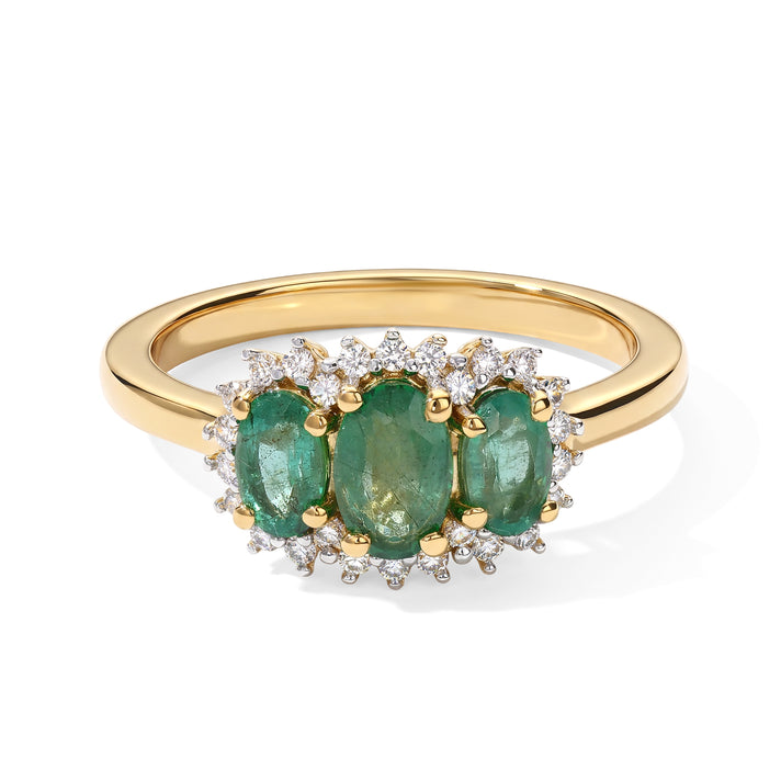 D'Joy - AAA Gemfields Zambian Emerald &amp; White Zircon Trilogy Halo Ring in 18K Vermeil Yellow Gold Plated Sterling Silver 1.16 Ct. 8761429 1