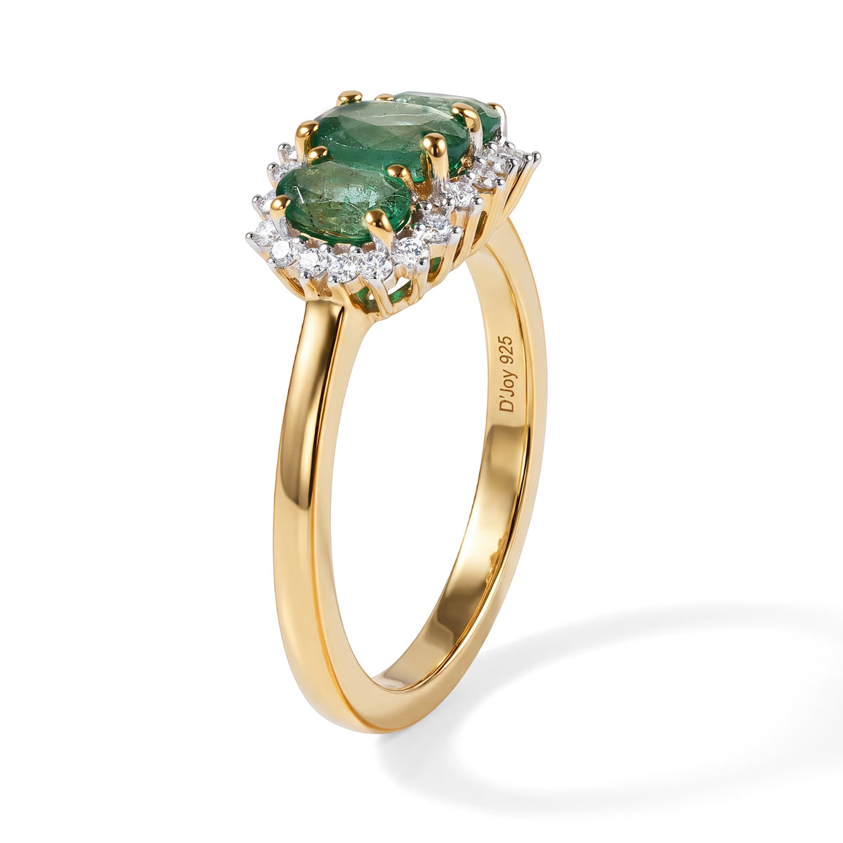 D'Joy Emerald, White Zircon 3 Stone Ring in 18K YG VermeilSterling Silver  1.161  Ct. 8761429 3