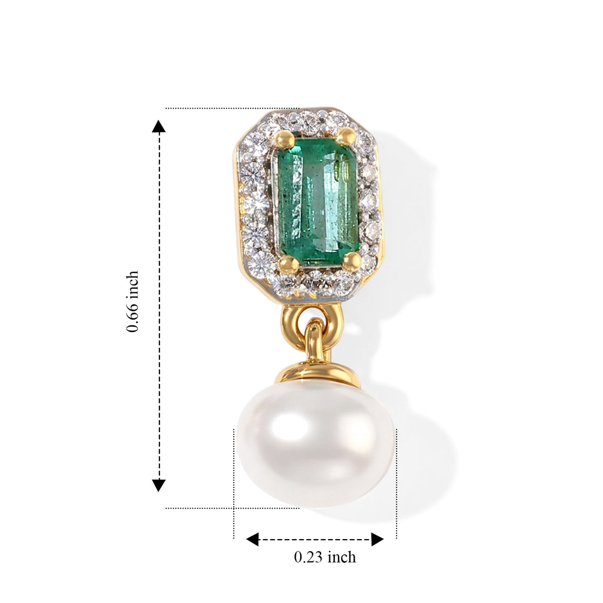 D'Joy - AAA Emerald, Fresh Water Pearl &amp; White Zircon Dangling Earring with Push Post in 18K Vermeil Yellow Gold Plated Sterling Silver 3.70 Ct. 8761649 4
