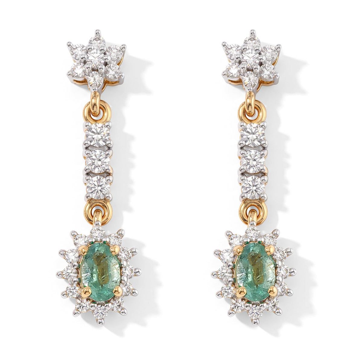 D'Joy - AAA Emerald &amp; White Zircon Dangling Earring with Push Post in 18K Vermeil Yellow Gold Plated Sterling Silver 1.40 Ct. 8761714 0
