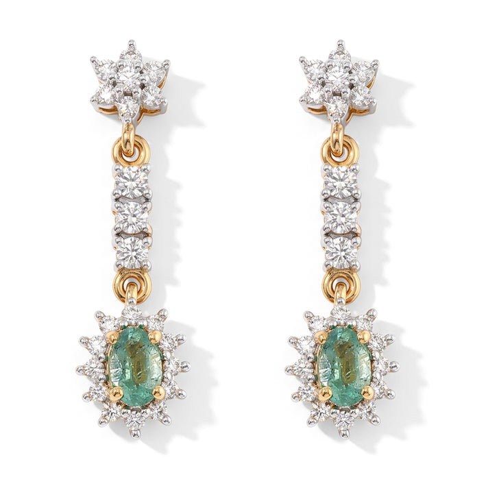 D'Joy - AAA Gemfields Zambian Emerald &amp; White Zircon Dangling Earring with Push Post in 18K Vermeil Yellow Gold Plated Sterling Silver 1.40 Ct. 8761714 1