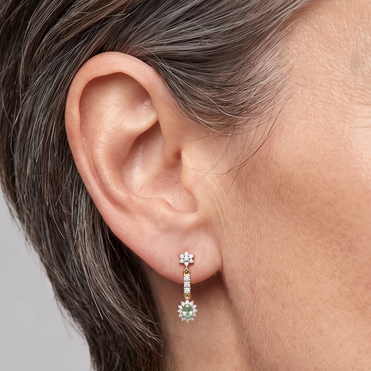 D'Joy - AAA Emerald &amp; White Zircon Dangling Earring with Push Post in 18K Vermeil Yellow Gold Plated Sterling Silver 1.40 Ct. 8761714 2