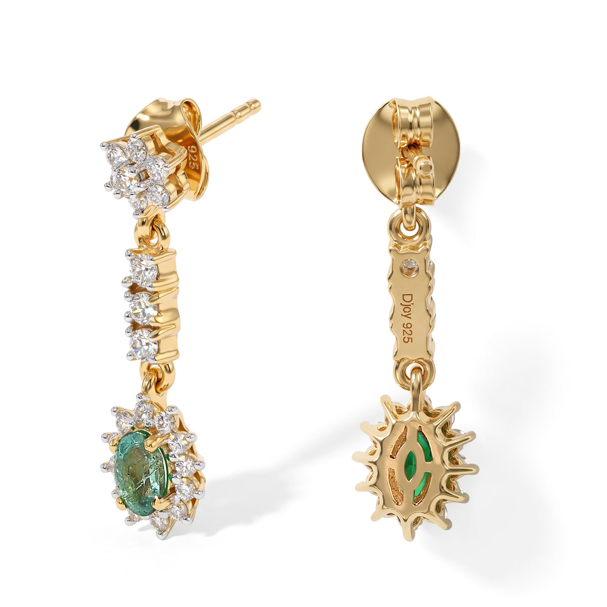 D'Joy - AAA Emerald &amp; White Zircon Dangling Earring with Push Post in 18K Vermeil Yellow Gold Plated Sterling Silver 1.40 Ct. 8761714 3