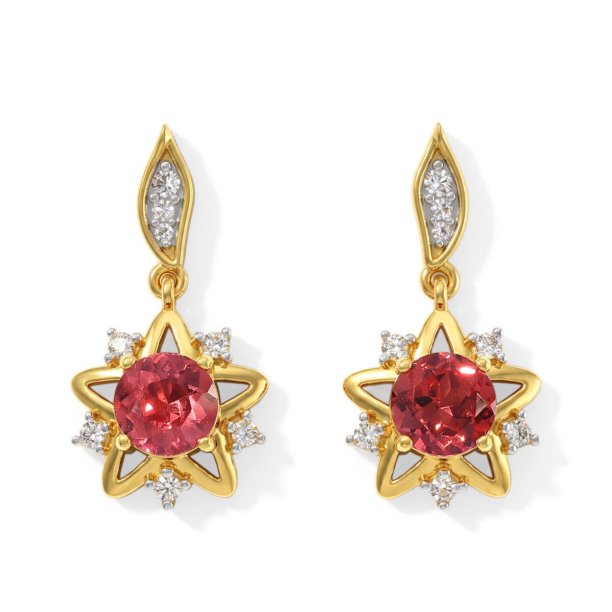 Luxuriant - Lab Created Padparadscha Sapphire &amp; White Zircon Dangling Earring in Yellow Gold Plated Sterling Silver 3.00 Ct. 8762091 0