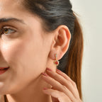 Luxuriant - Lab Created Padparadscha Sapphire & White Zircon Dangling Earring in Yellow Gold Plated Sterling Silver 3.00 Ct._8762091_2
