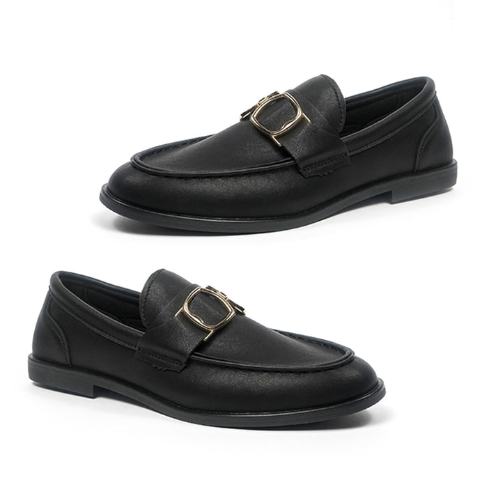 Angelica Womens Gold Buckle Slip On Loafers (Size 4) - Black. 8762399 1