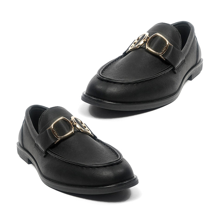 Angelica Womens Gold Buckle Slip On Loafers (Size 4) - Black. 8762399 2