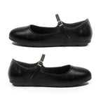 Megan Womens Patent Mary Jane Buckle Strap Flat Pumps With Classic Round Toe (Size 4) - Black_8762442