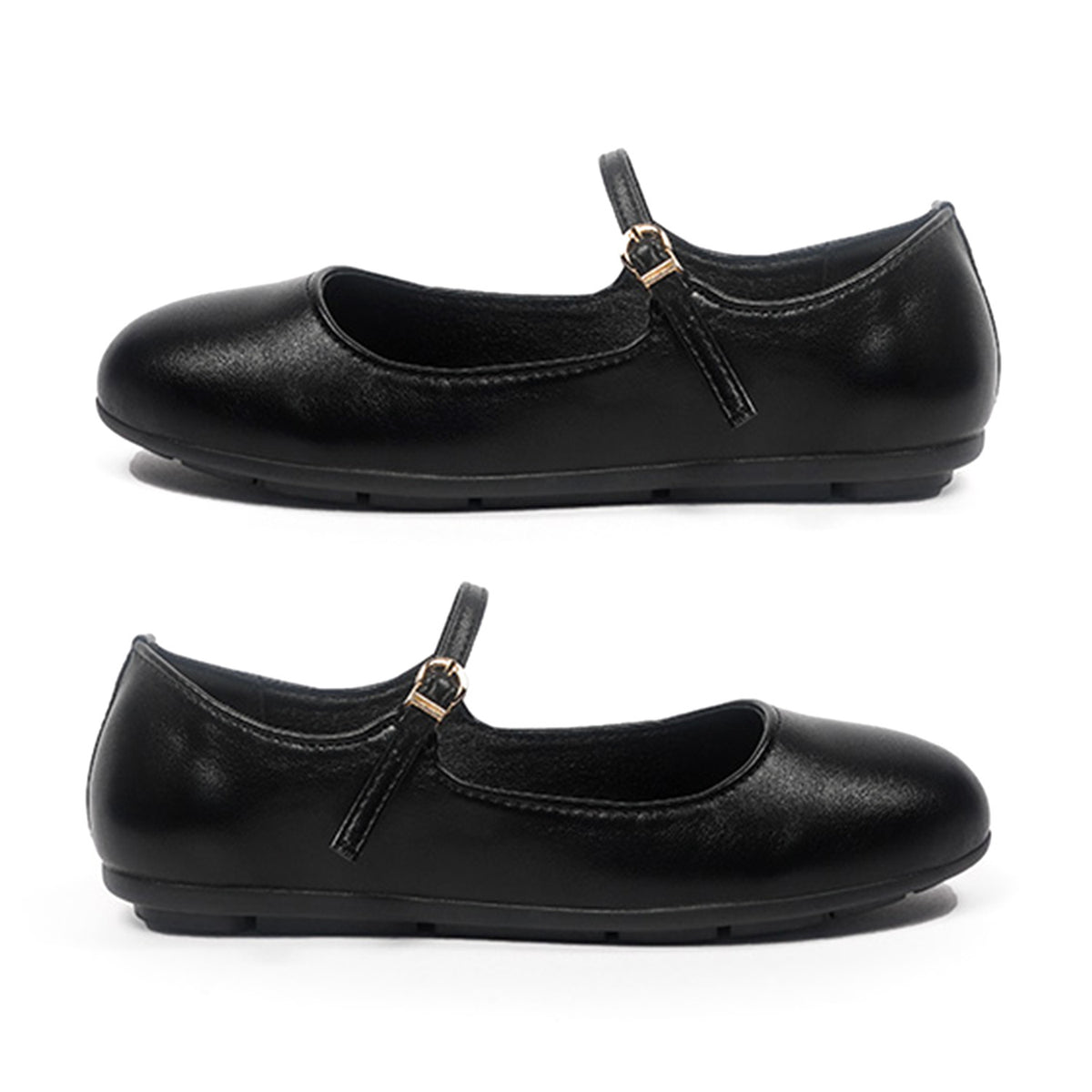 Megan Womens Patent Mary Jane Buckle Strap Flat Pumps With Classic Round Toe (Size 4) - Black 8762442 0