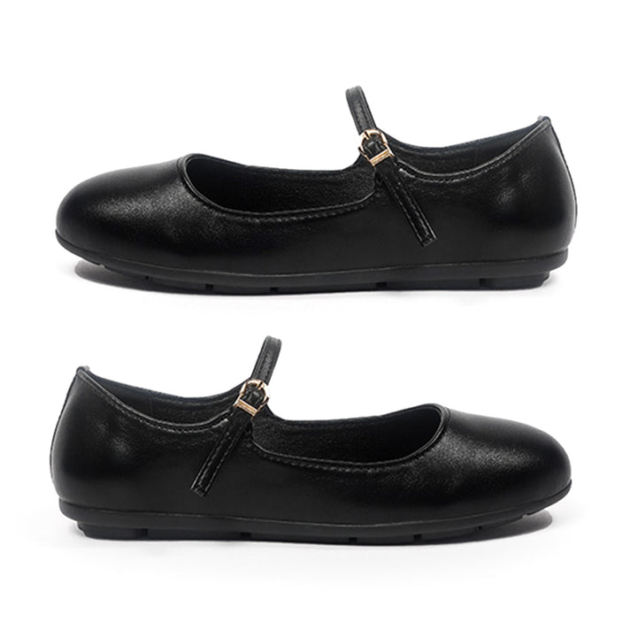 Megan Womens Patent Mary Jane Buckle Strap Flat Pumps With Classic Round Toe (Size 4) - Black 8762442 1