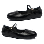 Megan Womens Patent Mary Jane Buckle Strap Flat Pumps With Classic Round Toe (Size 4) - Black_8762442_1