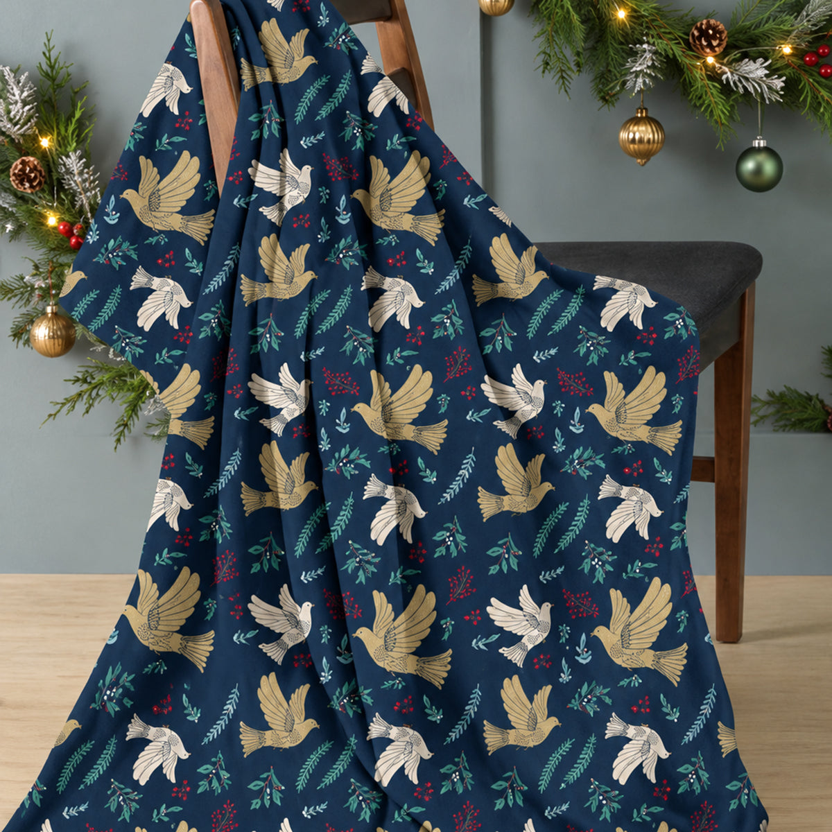 Festive Doves Print Super Soft Flannel Fleece Throw Blanket (120 x 150cm) - Blue 8762466 0