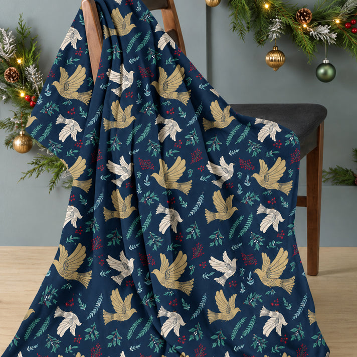 Festive Doves Print Super Soft Flannel Fleece Throw Blanket (120 x 150cm) - Blue 8762466 1