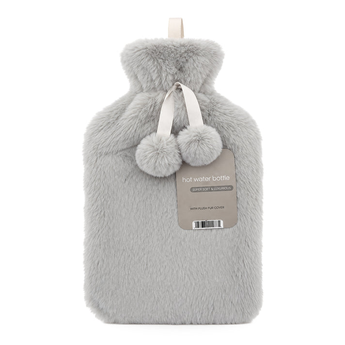 Luxury Faux Fur Soft Cover Hot Water Bottle - Grey 8762490 1
