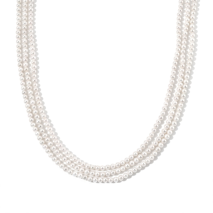 Tucson CloseOut 2026 - AAA Akoya Pearl Triple Strand Necklace (Size - 18+2 Ext) in Rhodium Overlay Sterling Silver 8762624 1