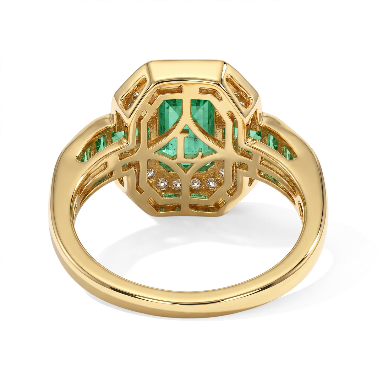 Luxuriant - AAA Gemfields Zambian Emerald &amp; Lab Grown Diamond (SI/G-H) Art Deco Halo Ring in 18K Vermeil Yellow Gold Plated Sterling Silver 1.20 Ct. 8762871 5