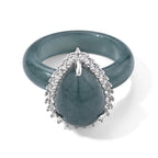 D'Joy Olmec Jadeite, White Zircon Main Stone With Surrounding Stone Ring in Rhodium OverlaySterling Silver  19.440  Ct._8762954