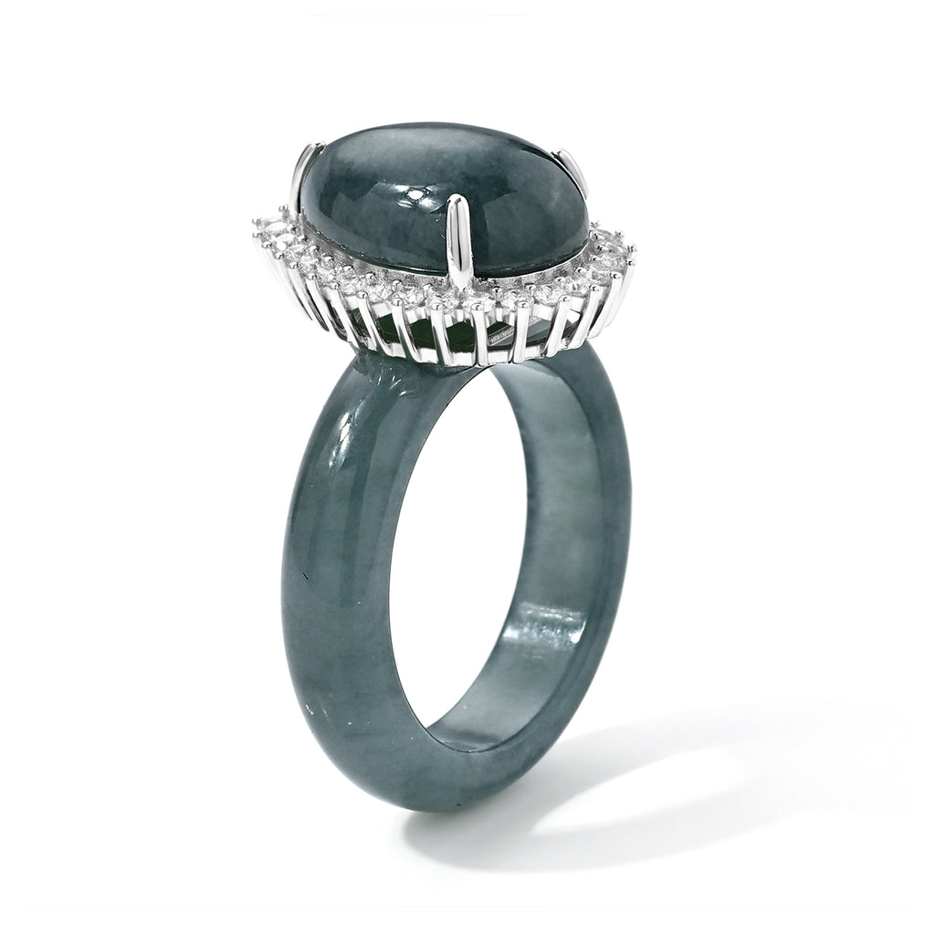 D'Joy Olmec Jadeite, White Zircon Main Stone With Surrounding Stone Ring in Rhodium OverlaySterling Silver  19.440  Ct._8762954_3