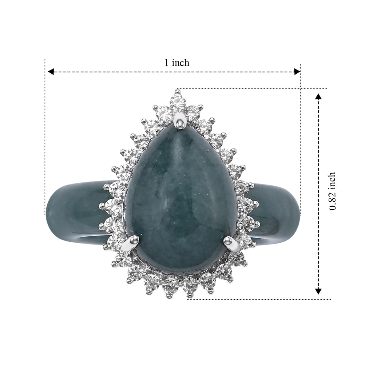 D'Joy Olmec Jadeite, White Zircon Main Stone With Surrounding Stone Ring in Rhodium OverlaySterling Silver  19.440  Ct. 8762954 5