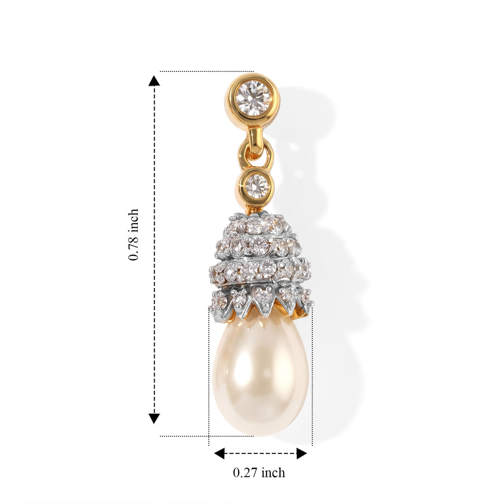 D'Joy - Fresh Water Pearl & White Zircon Dangling Earring with Push Post in Yellow Gold Plated Sterling Silver 4.30 Ct._8763168_5