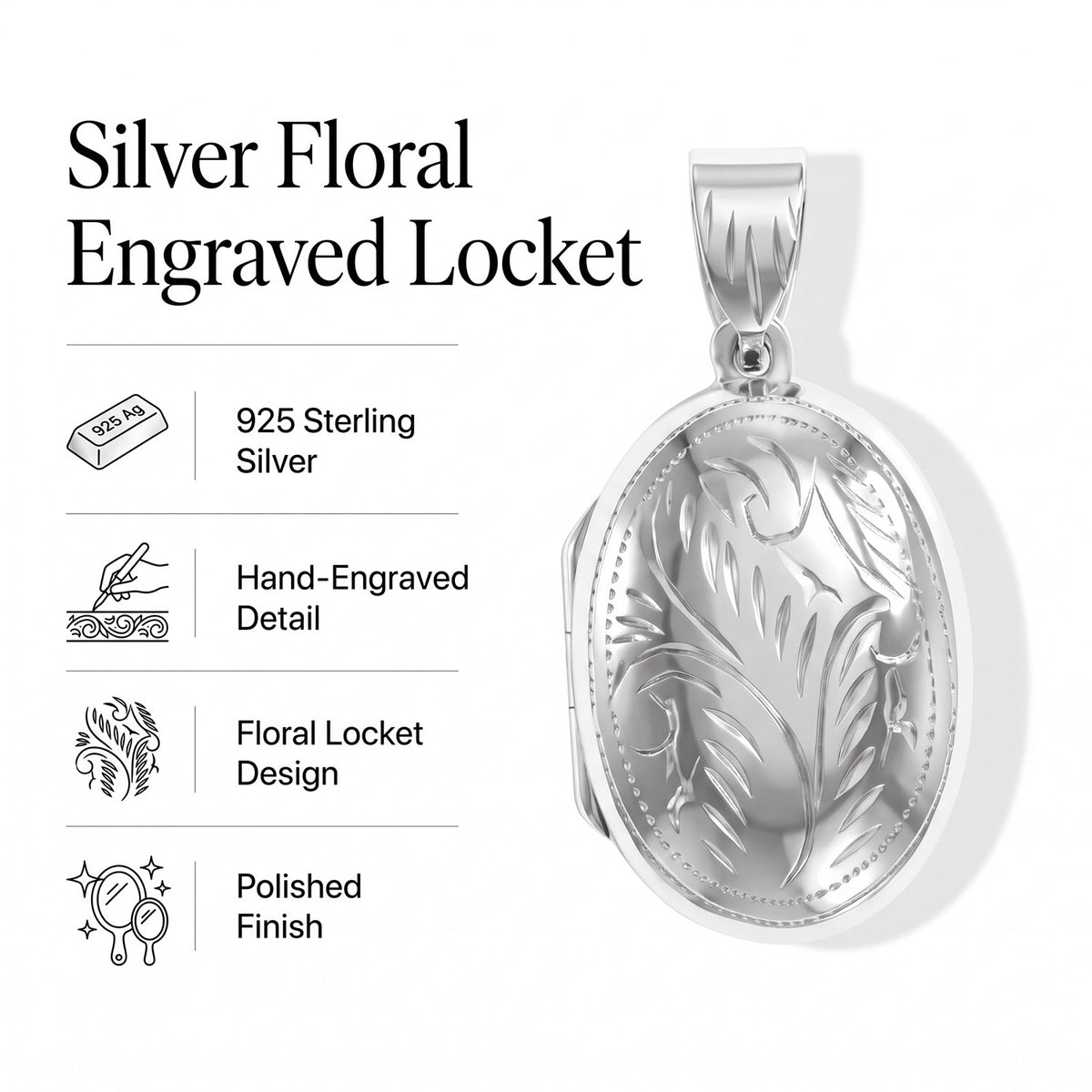 Sterling Silver Oval Shape Decorative Locket Pendant 8763254 7