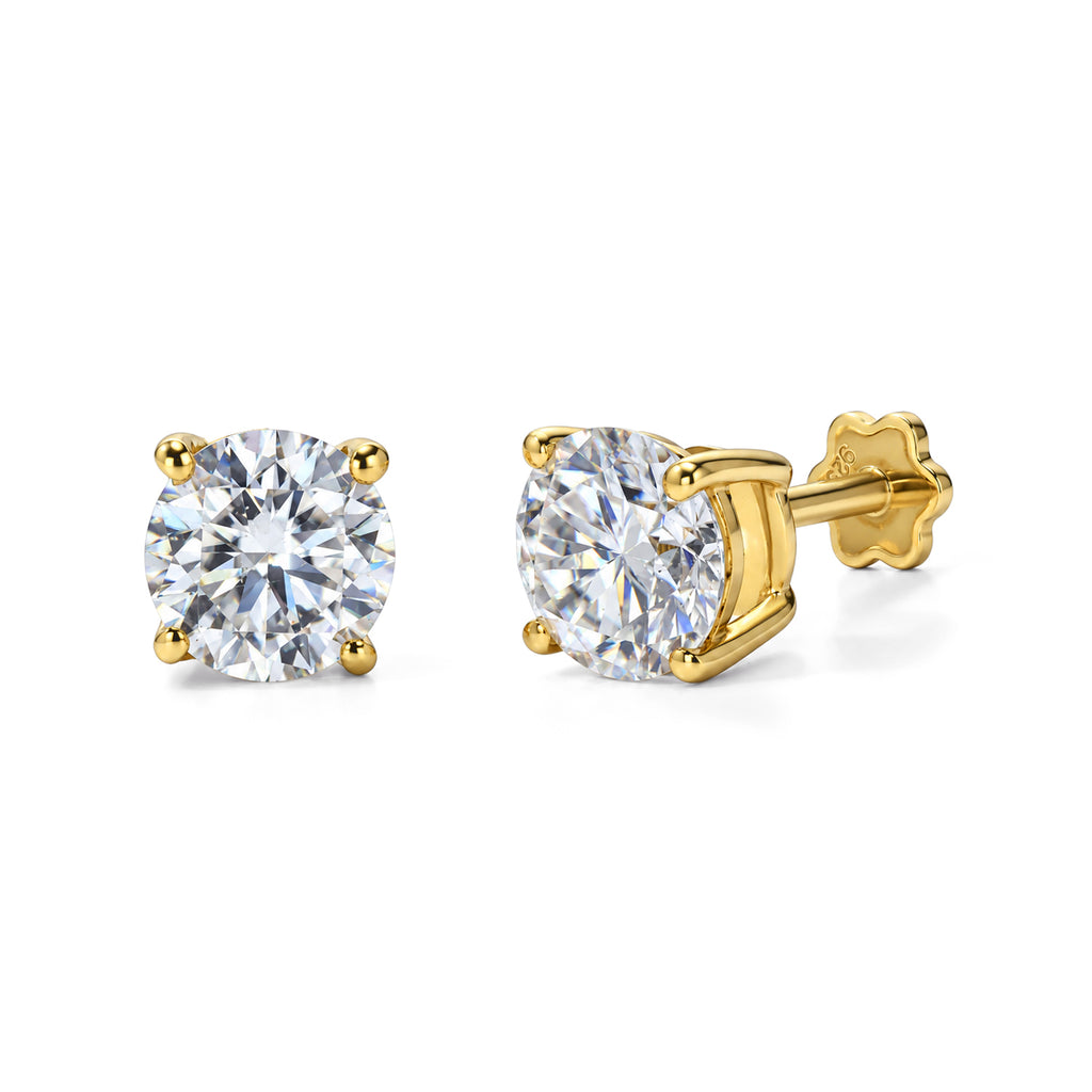 Moissanite Solitaire Stud Earring with Screw Back in Yellow Gold Plated ...