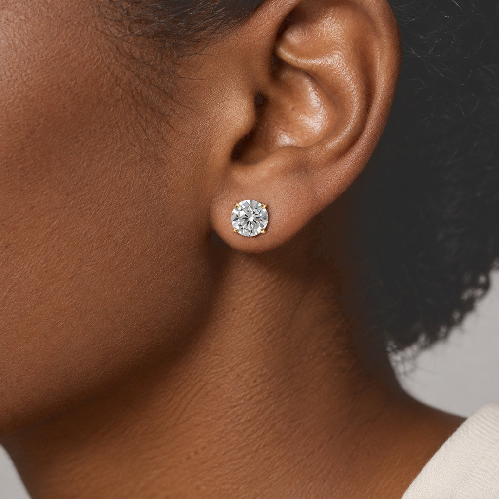 Moissanite Solitaire Stud Earring with Screw Back in Yellow Gold Plated ...