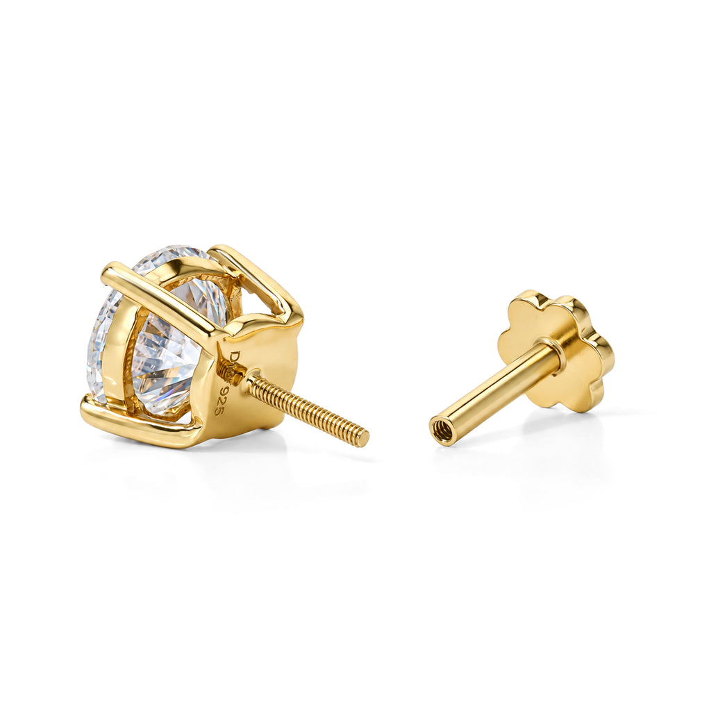 Moissanite Solitaire Stud Earring with Screw Back in Yellow Gold Plated ...