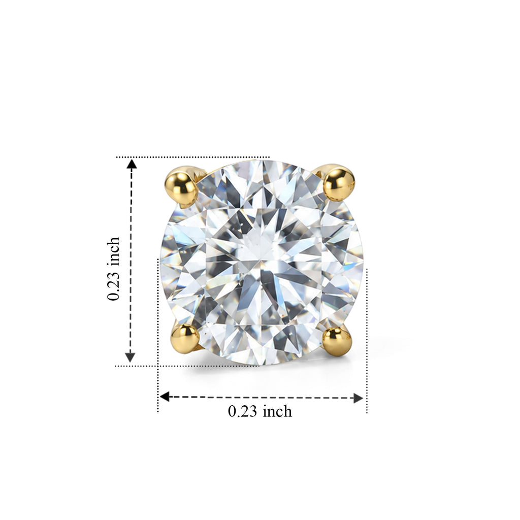Moissanite Solitaire Stud Earring with Screw Back in Yellow Gold Plated ...