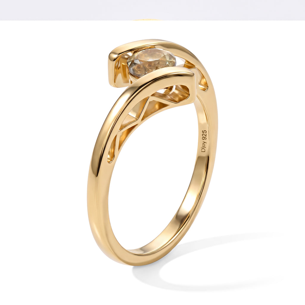 D'Joy - AAA Turkizite Solitaire Bypass Ring in Yellow Gold Plated Sterling Silver_8763513_3