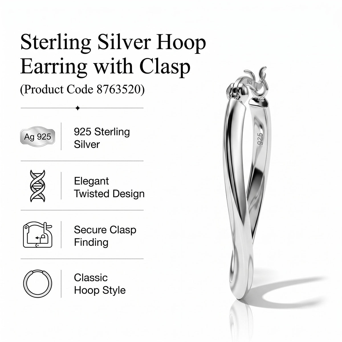 Sterling Silver Hoop Earring with Clasp 8763520 7