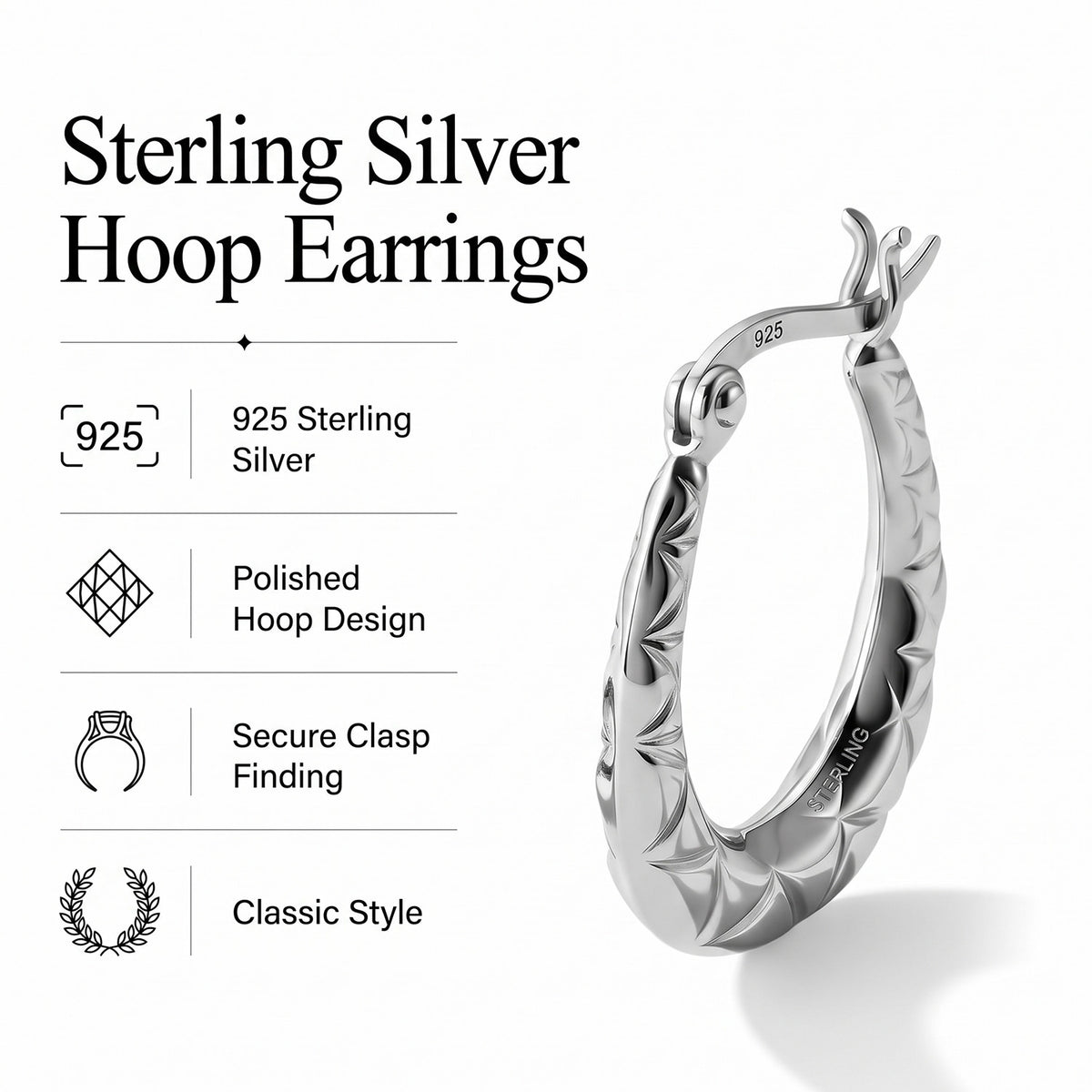 Close Out Deal - Sterling Silver Hoop Earring with Clasp 8763522 9