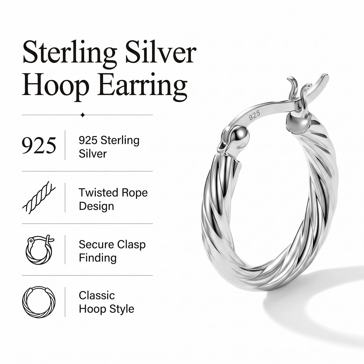 Sterling Silver Hoop Earring with Clasp 8763524 7