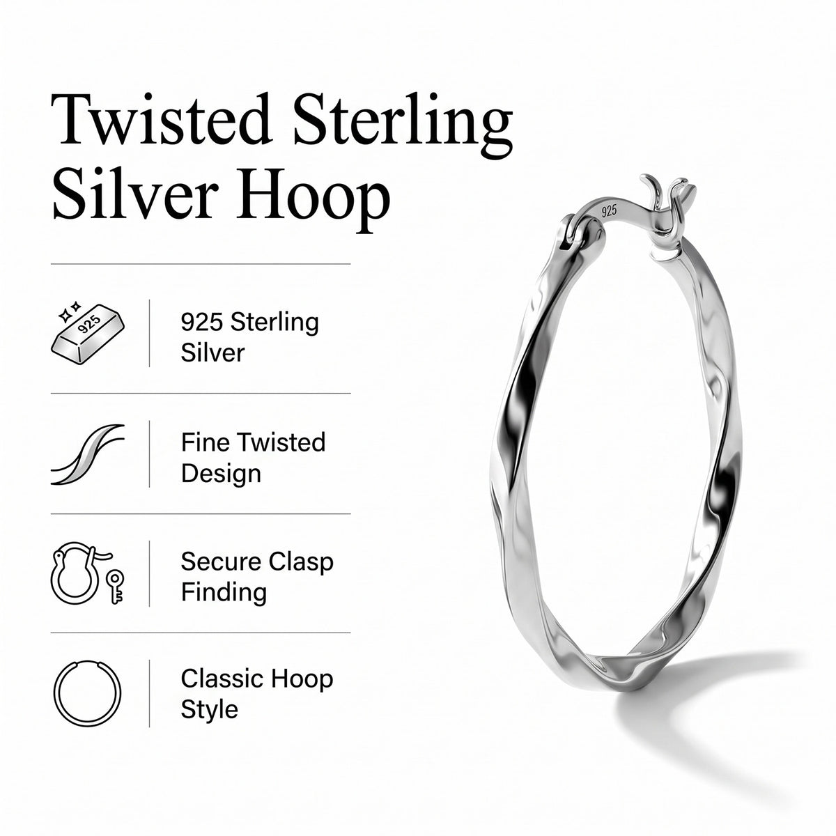 Sterling Silver Hoop Earring with Clasp 8763525 6