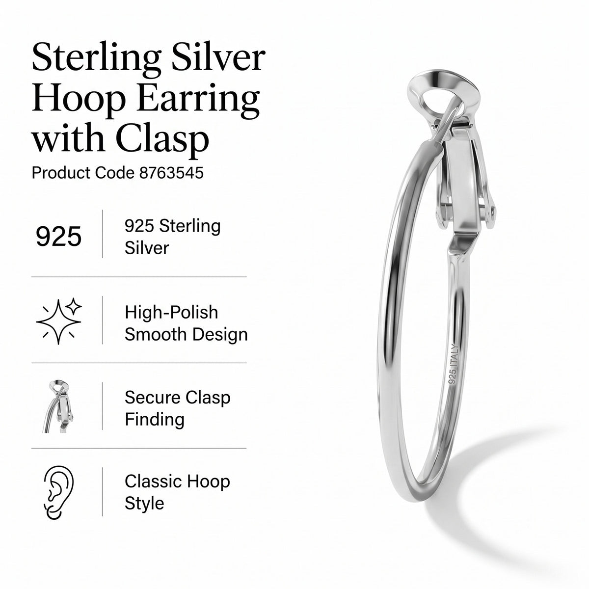 Sterling Silver Hoop Earring with Clasp 8763545 6